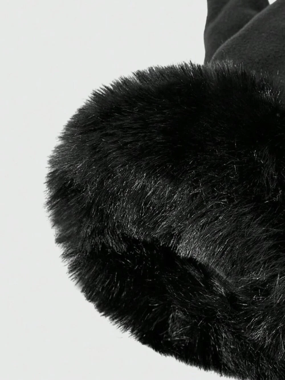 Black Faux Fur Cuff Full Finger Gloves